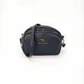 Borsa a tracolla nera in pelle PU con tre scomparti a zip e logo a forma di canguro - Nero