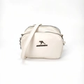 Borsa a tracolla beige a tre strati in pelle con trama a grana di litchi rifinita - Bianco