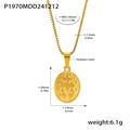 Detail eines goldenen Edelstahl-Religionsanhängers mit Reliefmuster und Abmessungen - Gold Halskette