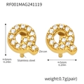 Gold-plated stainless steel letter Q stud earrings with sparkling cubic zirconia pavé - Gold Letter Q Earrings (RF001)