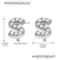 Silver stainless steel S-letter stud earrings with white cubic zirconia inlay - Letter S Earrings (RF001) / Steel