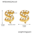Gold plated stainless steel letter S stud earrings with cubic zircon stones for women - Gold Letter S Earrings (RF001)