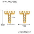 Gold-plated stainless steel letter T stud earrings with micro-pave white zircon stones - Gold Letter T Earrings (RF001)