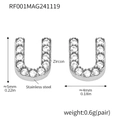 U-shaped stainless steel stud earrings with shimmering zircon micro-pave setting - Letter U Earrings (RF001) / Steel