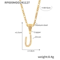 Pendentif lettre J doré avec zircons sur collier maille Figaro en acier titane - Lettre U (RP009-U)