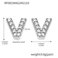 Silver stainless steel V letter stud earrings with cubic zircon stones for women - Letter V Earrings (RF001) / Steel