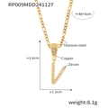Collier hip hop plaqué or avec pendentif lettre V cursive serti de zircons - Lettre V (RP009-V)