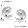 Pendientes minimalistas de gota de agua curva en acero inoxidable plateado con medidas - Estilo de Gota de Agua en Arco (F411) / Color Acero