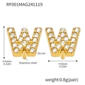 Letter W zircon stud earrings in gold stainless steel with 5mm height and 6mm width - Gold Letter W Earrings (RF001)
