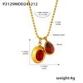 PVD 18K vergulde roestvrijstalen kogelketting met rode zirkoon druppel hanger - Goud Dubbel Rood Zirkoon