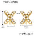 Golden stainless steel letter X stud earrings featuring clear zircon micro-pave setting - Gold Letter X Earrings (RF001)