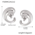 Pendientes de gota curvados en acero inoxidable plateado con medidas del producto - Estilo en Forma de Coma (F509) / Color Acero