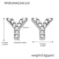 Polished stainless steel letter Y stud earrings with sparkling zircon stones - Letter Y Earrings (RF001) / Steel