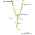 Collier en acier titane doré avec pendentif lettre Y cursive et oxydes de zirconium - Lettre Y (RP009-Y)