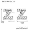 Polished stainless steel letter Z stud earrings with zircon inlay in silver finish - Letter Z Earrings (RF001) / Steel