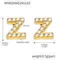 Z-shape gold-plated stainless steel stud earrings with shimmering zircon crystals - Gold Letter Z Earrings (RF001)