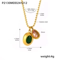 RVS bolletjesketting met groene ovale en roze druppelvormige zirkoon hangers - Goud Groen Roze Zirkoon