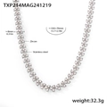 Silver-tone stainless steel clover necklace featuring handset sparkling zircon stones - Steel White Zircon (TXP214)