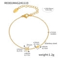 Gold stainless steel bracelet with zircon letter H and small heart pendant charms - Letter H Style (RE001) / Bracelet (150+50mm) / Gold