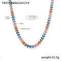 Colorful zircon heart necklace in 18K gold plated stainless steel, size 350+70mm - Steel Rainbow Zircon (TXP214)