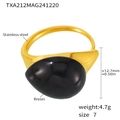 Bague dorée en acier inoxydable avec pierre ovale en résine noire et spécifications - Bague en résine noire taille 7 / Noir
