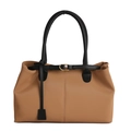 Minimalist large capacity camel tote bag with black handles and golden D-ring hardware - Khaki