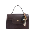Minimalist dark brown crossbody bag with suede patchwork and wood bead tassel charm - With Pendant / Brown
