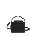 Borsa a secchiello minimalista in pelle nera con logo in metallo e tracolla regolabile - Nero