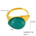 Bague ajustable minimaliste en acier doré avec incrustation de résine verte - Bague en résine verte taille 7 / Vert