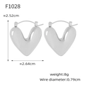 Boucles d'oreilles cœur en argent poli, style minimaliste pour femme, 2,5 cm - Acier Creux (F1028)