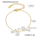 Gold plated stainless steel bracelet with zircon inlaid letter U and heart charms - Letter U Style (RE001) / Bracelet (150+50mm) / Gold