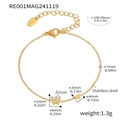 Gold stainless steel letter W bracelet with zircon and heart charm on 150+50mm chain - Letter W Style (RE001) / Bracelet (150+50mm) / Gold