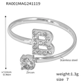 Size 7 stainless steel B letter ring with zircon pavé setting and silver finish - Letter B Ring (RA001-Size 7) / Steel