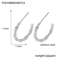 Silver stainless steel twisted C-shape hoop earrings with 2cm diameter and 2g weight - Silver Spiral Rope Style (F561)