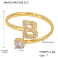 Golden stainless steel letter B ring with zircon stones size 7 detailed measurement - Size 7 (One Size) / Letter B Style (RA001) / Gold
