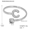 Letter C zircon open ring in silver finish stainless steel for women US size 7 - Letter C Ring (RA001) / Steel