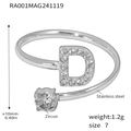 Letter D open ring in stainless steel with zircon stones and 18k gold plating - Letter D Ring (RA001) / Steel