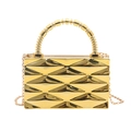 Golden geometric clutch bag with metallic diamond texture and beaded handle crossbody chain - Style 2 Gold