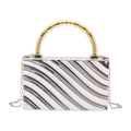 Silver wavy acrylic evening bag with gold beaded handle and metal chain strap - Style 1 Silver