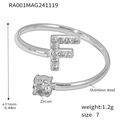 Stainless steel open ring featuring letter F with zircons and 11mm height detail - Letter F Ring (RA001) / Steel