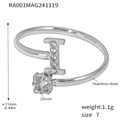 Size 7 stainless steel ring with zircon stone and letter I charm in gold finish - Letter I Ring (RA001) / Steel