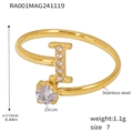 Gold-plated stainless steel letter I ring with zircon stone, size 7, weighing 1.1g - Size 7 (One Size) / Letter I Style (RA001) / Gold