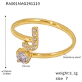 Gold stainless steel open ring with letter J design and zircon stones for women - Size 7 (One Size) / Letter J Style (RA001) / Gold