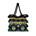 Sac bandoulière en tricot ethnique aux motifs Ikat vibrants et pompons à franges - Noir