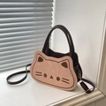 Graziosa borsa a tracolla a forma di gatto rosa con texture morbida e cinturini marroni - Rosa