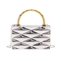 Silver geometric evening clutch with golden handle and metal chain shoulder strap - Style 2 Silver