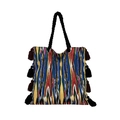 Sac fourre-tout ethnique à rayures colorées et pompons bicolores pour femmes chic - Coloré