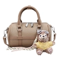 Khaki Boston tas met litchi-textuur en schattige pluche beer hanger als accessoire - Met Hanger / Khaki