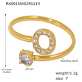 Gold plated stainless steel letter O ring with zircon inlays and detailed measurements - Gold Letter O Ring (RA001)