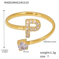 Gold plated stainless steel adjustable ring with letter P and zircon stone detail - Gold Letter P Ring (RA001)